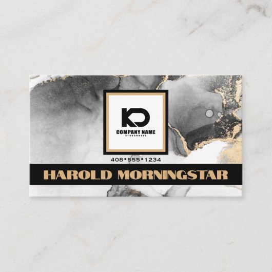 Zwart en Goud BOLD Vierkant Logo en QR-code Visitekaartje (Voorkant)
