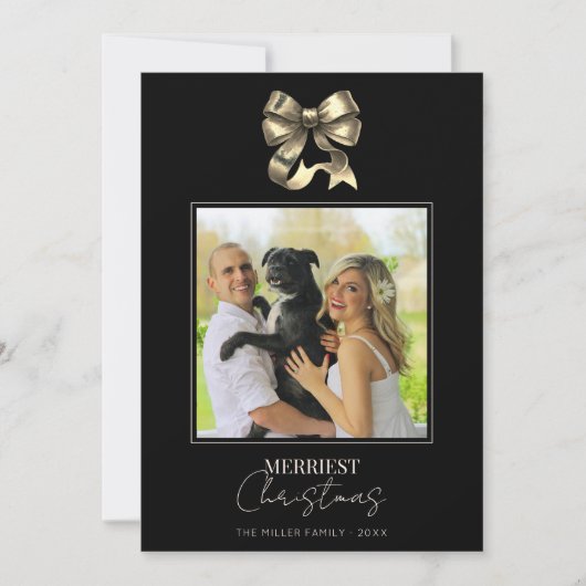 Zwart en Goud Boog Moderne Foto Kerstmis Feestdagenkaart (Voorkant)