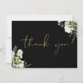Zwart en goud botanisch groen elegante script bedankkaart (Voorkant)