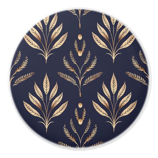 Zwart en goud botanische art deco keramische knop (Voorkant)