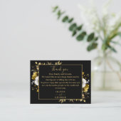Zwart en goud Botanische Bloemen bruiloft Dank u Plaatskaartje (Staand voorkant)