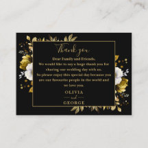 Zwart en goud Botanische Bloemen bruiloft Dank u