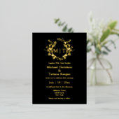 Zwart en goud botanische monogram bruiloft folie uitnodiging briefkaart (Staand Voorkant)
