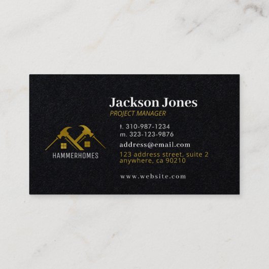 Zwart en Goud Bouwen Home Tools Visitekaartjes (Achterkant)