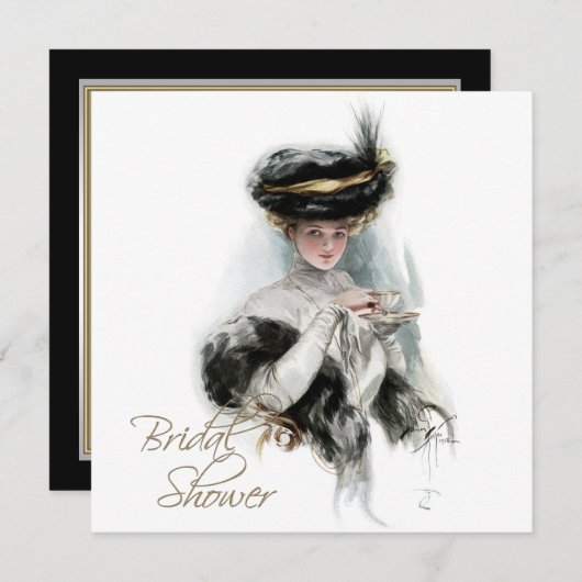 Zwart en Goud  Bruids Theeschoen Kaart (Voorkant / Achterkant)