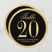 Zwart en Goud Bruiloft Cirkel Tafel Nummer Kaart (Voorkant / Achterkant)