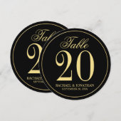 Zwart en Goud Bruiloft Cirkel Tafel Nummer Kaart (Voorkant / Achterkant)