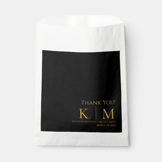 Zwart en Goud-Bruiloft Dank u- Bedankzakje (Voorkant)