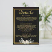 Zwart en Goud Bruiloft Details Behuizing Kaart (Staand voorkant)