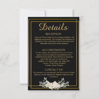 Zwart en Goud Bruiloft Details Behuizing Kaart
