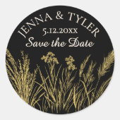 Zwart en goud bruiloft Elegant Gepersonaliseerd Ronde Sticker (Voorkant)