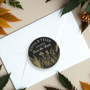 Zwart en goud bruiloft Elegant Gepersonaliseerd Ronde Sticker