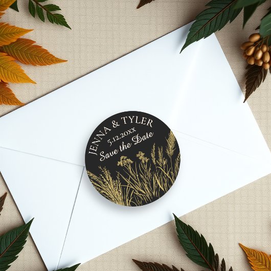 Zwart en goud bruiloft Elegant Gepersonaliseerd Ronde Sticker