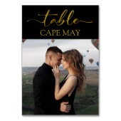 Zwart en Goud Bruiloft Foto Tafel Nummer Kaarten (Achterkant)