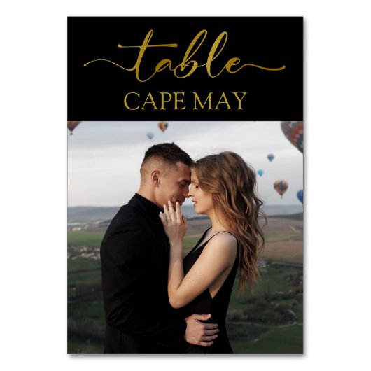 Zwart en Goud Bruiloft Foto Tafel Nummer Kaarten (Achterkant)