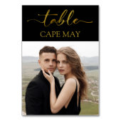 Zwart en Goud Bruiloft Foto Tafel Nummer Kaarten (Voorkant)