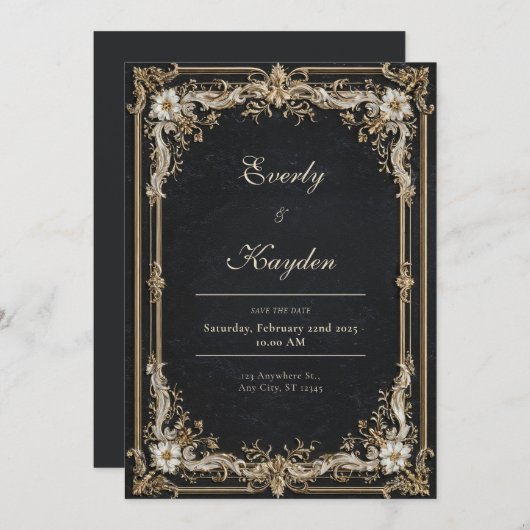 Zwart en goud  bruiloft kaart (Voorkant / Achterkant)