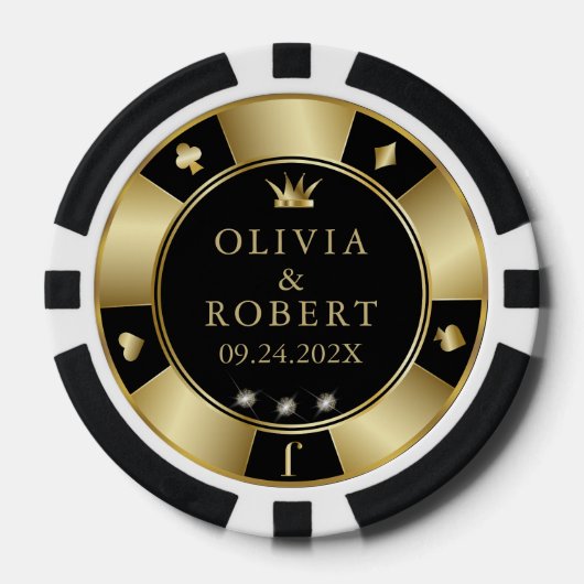 Zwart en goud bruiloft poker chips (Voorkant)