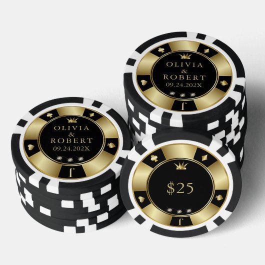 Zwart en goud bruiloft poker chips (Opstapeling)