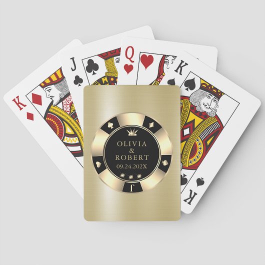 Zwart en goud bruiloft poker chips pokerkaarten (Achterkant)