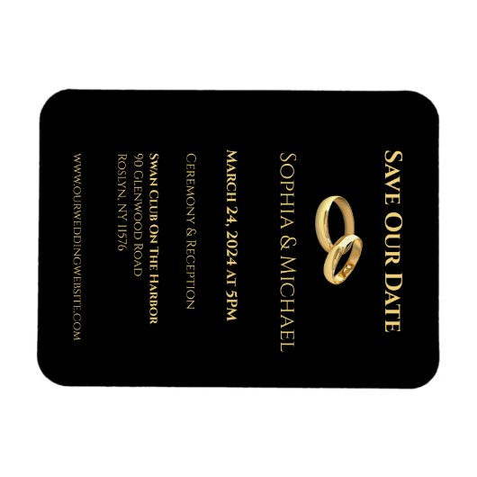 Zwart en goud-bruiloft ringen- magneet (Horizontaal)