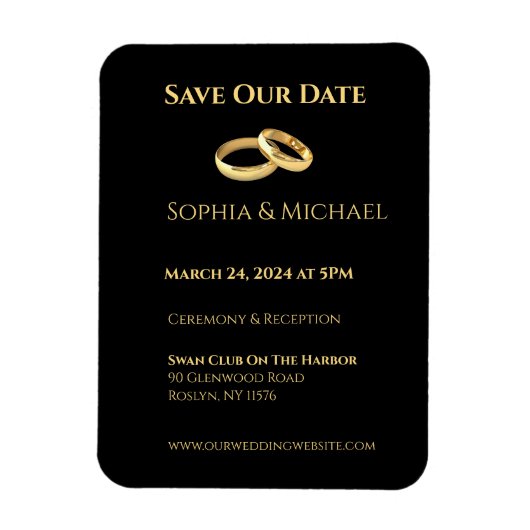 Zwart en goud-bruiloft ringen- magneet (Verticaal)