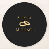 Zwart en goud-bruiloft ringen- ronde kartonnen onderzetter (Voorkant)