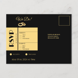Zwart en goud-bruiloft RSVP- Uitnodiging Briefkaart