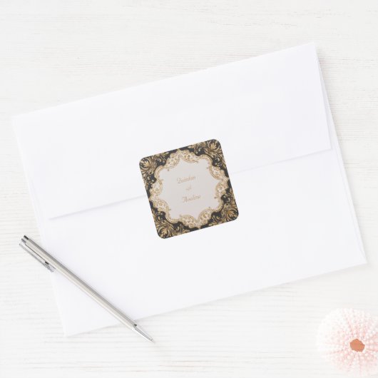Zwart en Goud  bruiloft Sticker (Envelop)