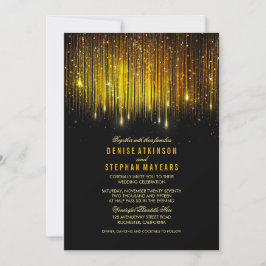 Zwart en Goud Bruiloft String Lights uitnodigen Kaart