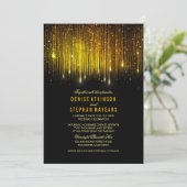 Zwart en Goud Bruiloft String Lights uitnodigen Kaart (Staand voorkant)