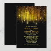 Zwart en Goud Bruiloft String Lights uitnodigen Kaart (Voorkant / Achterkant)