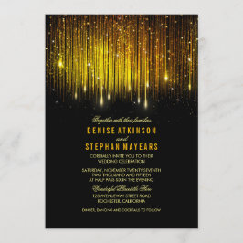 Zwart en Goud Bruiloft String Lights uitnodigen Kaart