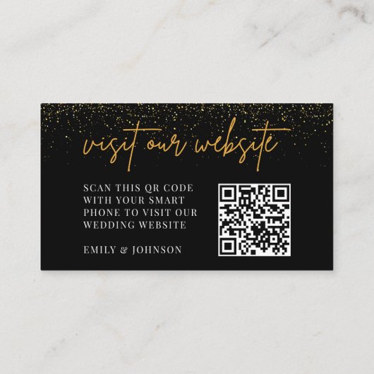 Zwart en Goud Bruiloft Website RSVP QR Code Informatiekaartje (Achterkant)