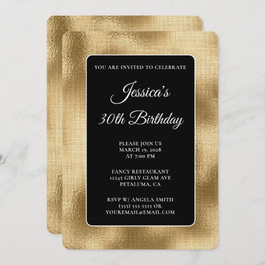Zwart en Goud Burlap 30e verjaardag Kaart (Voorkant / Achterkant)