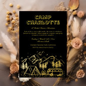 Zwart en Goud Camping Vrijgezellenfeest Folie Uitnodiging