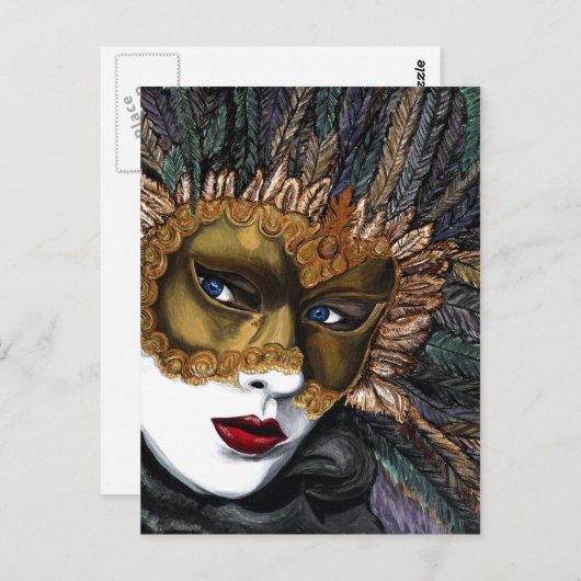 Zwart en Goud Carnaval Mask van PSOVART Briefkaart (Voorkant / Achterkant)