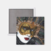 Zwart en Goud Carnaval Mask van PSOVART Magneet (Voorkant / Achterkant)