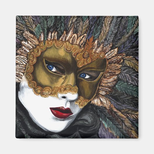 Zwart en Goud Carnaval Mask van PSOVART Magneet (Voorkant)