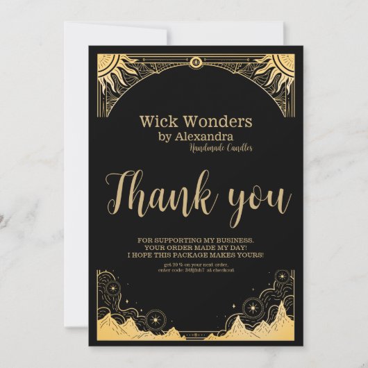 Zwart en Goud Celestial Candle Bedankkaart (Voorkant)