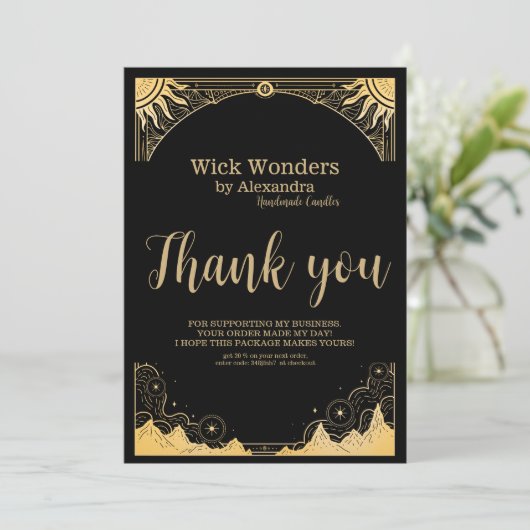Zwart en Goud Celestial Candle Bedankkaart (Staand voorkant)