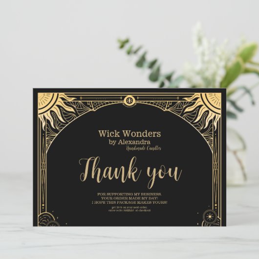 Zwart en Goud Celestial Candle Bedankkaart (Staand voorkant)