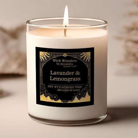 Zwart en Goud Celestial Candle Vierkante Sticker