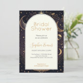 Zwart en Goud Celestial Moon Stars Vrijgezellenfee Kaart (Staand voorkant)