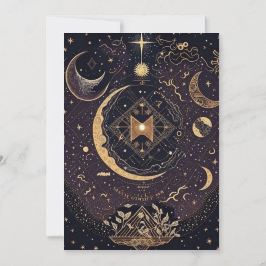 Zwart en Goud Celestial Moon Stars Vrijgezellenfee Kaart (Achterkant)