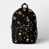 Zwart en Goud Celestial Stars en Polka Dots Bedrukte Rugzak (Voorkant)