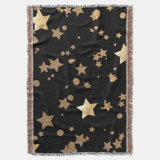 Zwart en Goud Celestial Stars en Polka Dots Deken (Voorkant Verticaal)