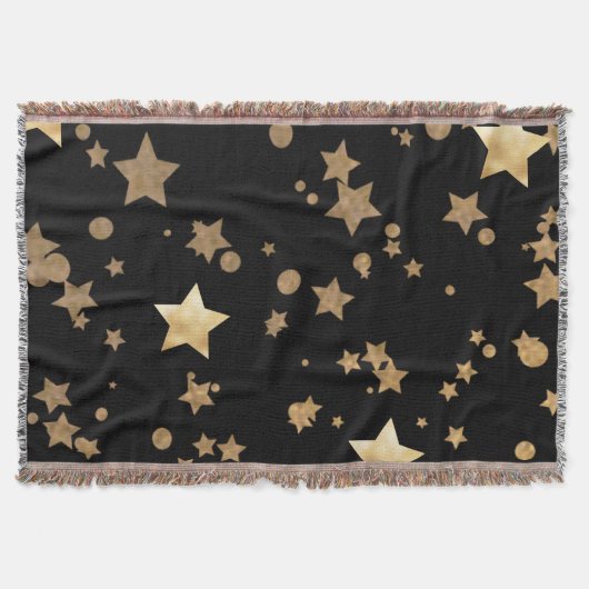 Zwart en Goud Celestial Stars en Polka Dots Deken (Voorkant)