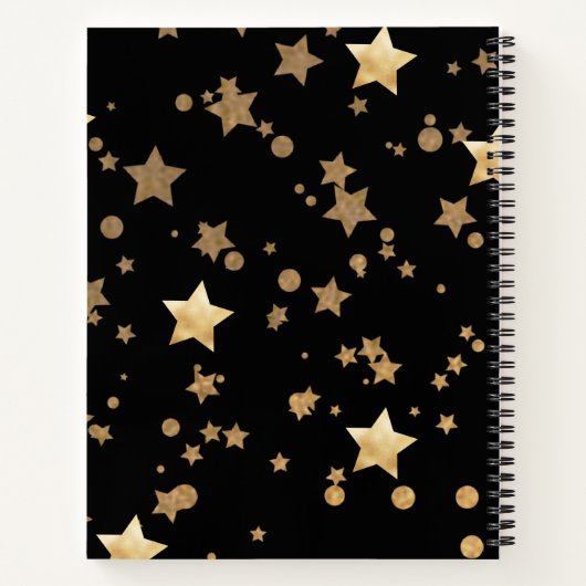 Zwart en Goud Celestial Stars en Polka Dots Notitieboek (Achterkant)