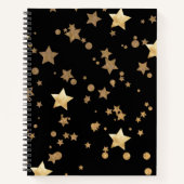 Zwart en Goud Celestial Stars en Polka Dots Notitieboek (Voorkant)
